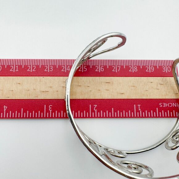 Vintage Swirl Hammered Silver Tone Cuff Bracelet Openwork 1990s Chunky Glam - Picture 7 of 7